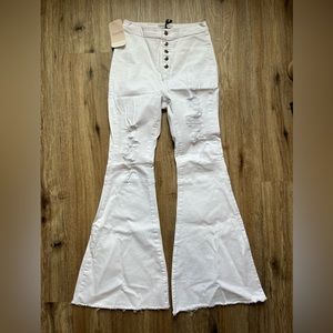 White Bell Bottom Distressed Jeans